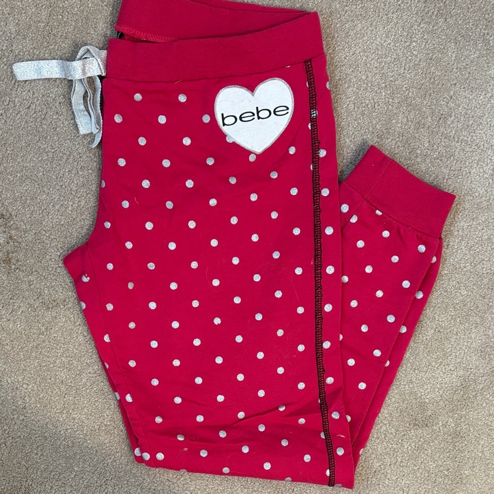 NWOT! Bebe Fuchsia and White Polka Dot Joggers
